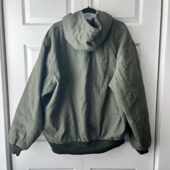 Vtg Carhartt Army Green Hooded Canvas Jacket Kanye West Size XLT - Picture 4 of 4